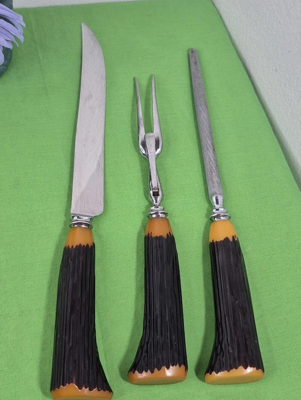 Vtg. B. Thomas & Co. MCM 3-Piece Bakelite Carving Knife Set Sheffield, England